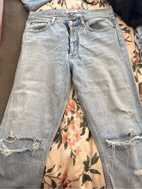 Agolde Light Wash Distressed Boyfriend Jeans